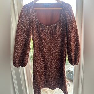 Veronica Beard Red/Brown Floral “Ranja” Button-Front Dress